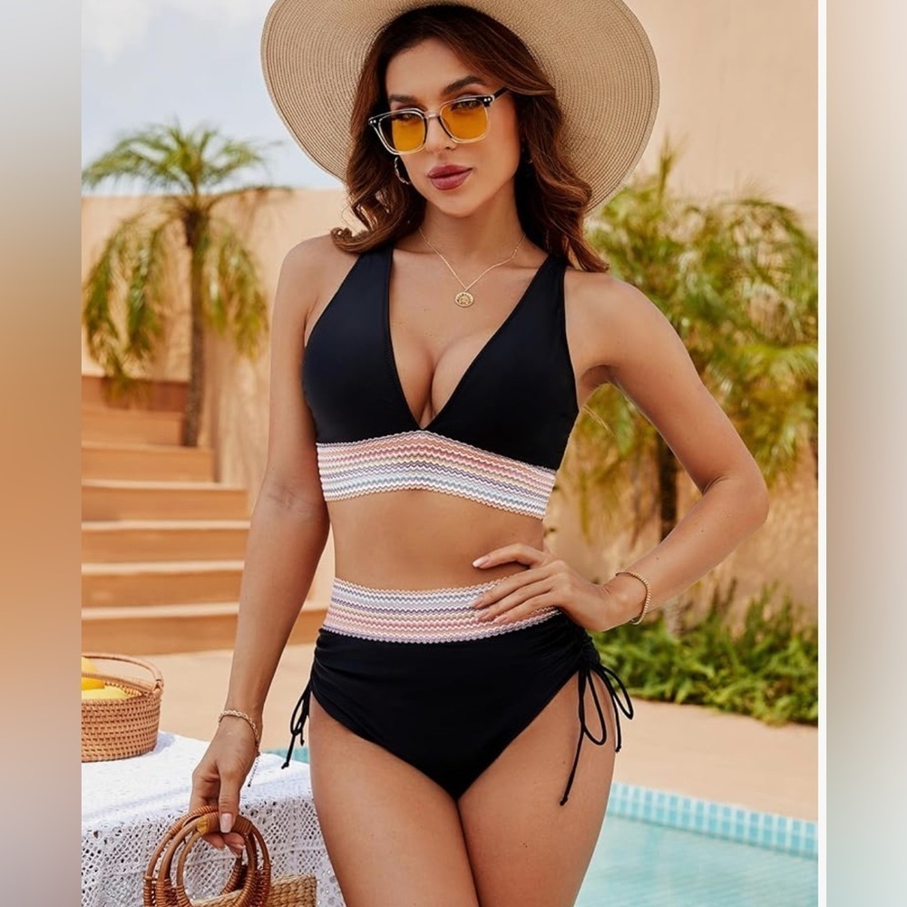 NEW- Halter High Waist Bikini 
Tummy Control & Drawstring Sides